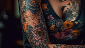 Tatouage bras femme dahlia