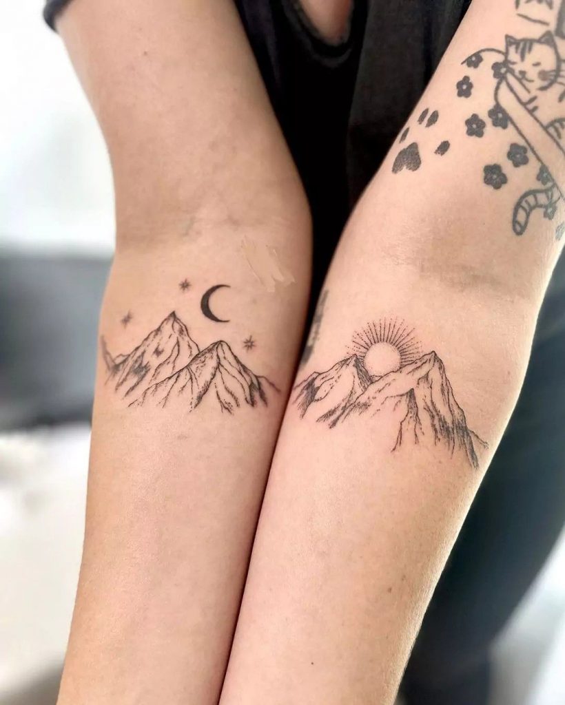 couple tattoo montagne