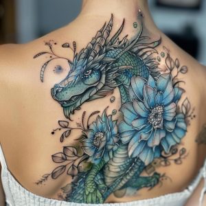 Femme dragon bleu dos