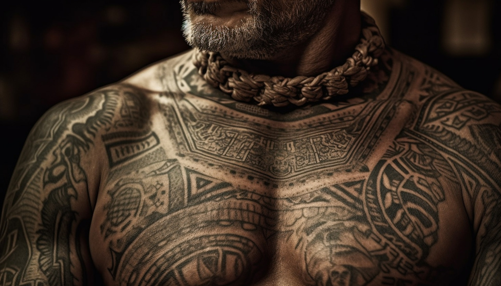 Tribal tatouage cou homme